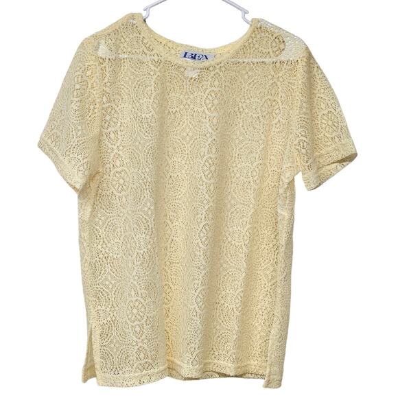 Vtg Sheer Crochet Overlay Lace Blouse Top Womens LP Cottage Coquette - Picture 1 of 7